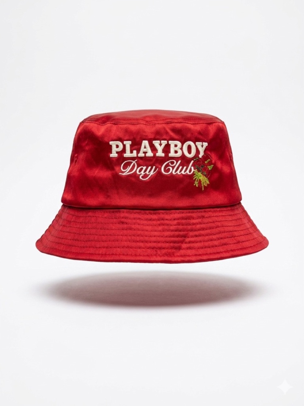 PLAYBOY Red Satin Bucket Hat with Embroidered Logo